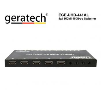 Geratech EGE-UHD-441AL 4x1 HDMI 18Gbps Switcher 4 Giriş 1 Çıkış