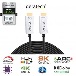 Geratech Sertifikalı 4K-8K 48Gbps HDR Fiber Optik HDMI 2.1. Kablo 10 MT